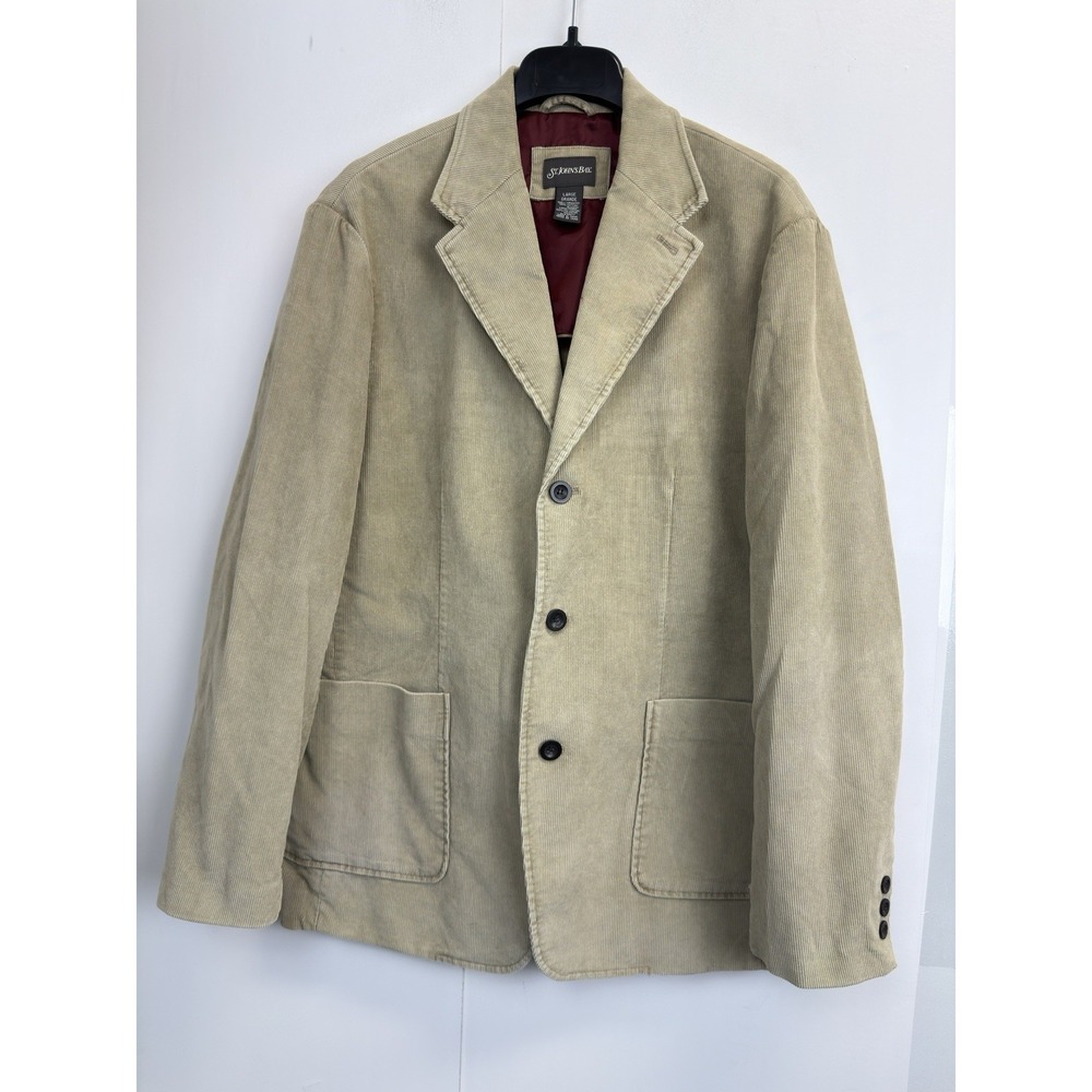St. Johns Bay Men's L Blazer Jacket Cotton Sports Coat Unstructured Beige Tan